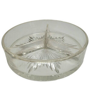 Starburst Round Three Section Divided Fruit‎ Nut Vintage Glass Serving Bowl